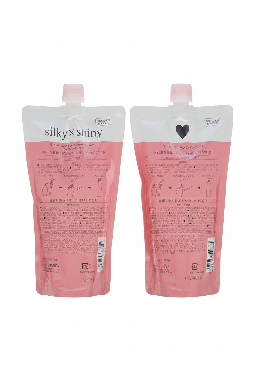 Milbon Jemile Fran Shampoo (H) 400ml + Treatment (Silky Shiny) 400g Refill Set