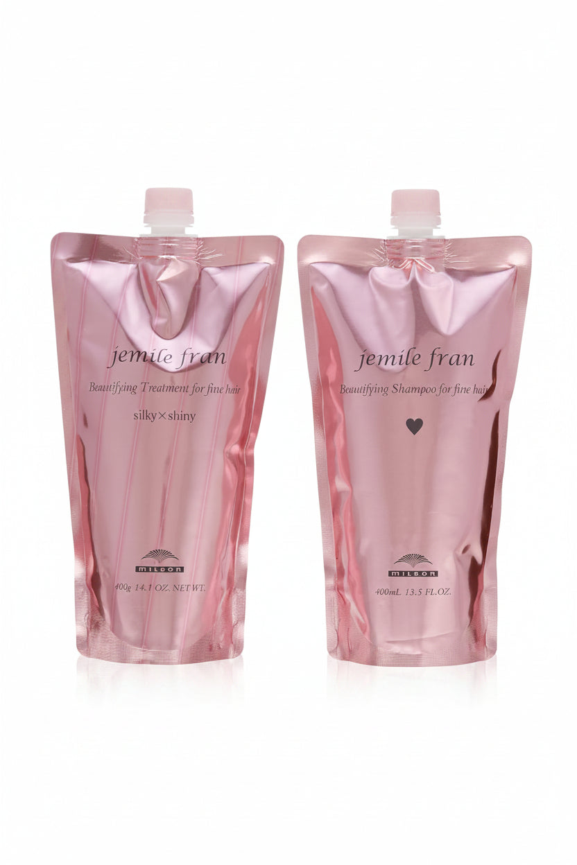 Milbon Jemile Fran Shampoo (H) 400ml + Treatment (Silky Shiny) 400g Refill Set